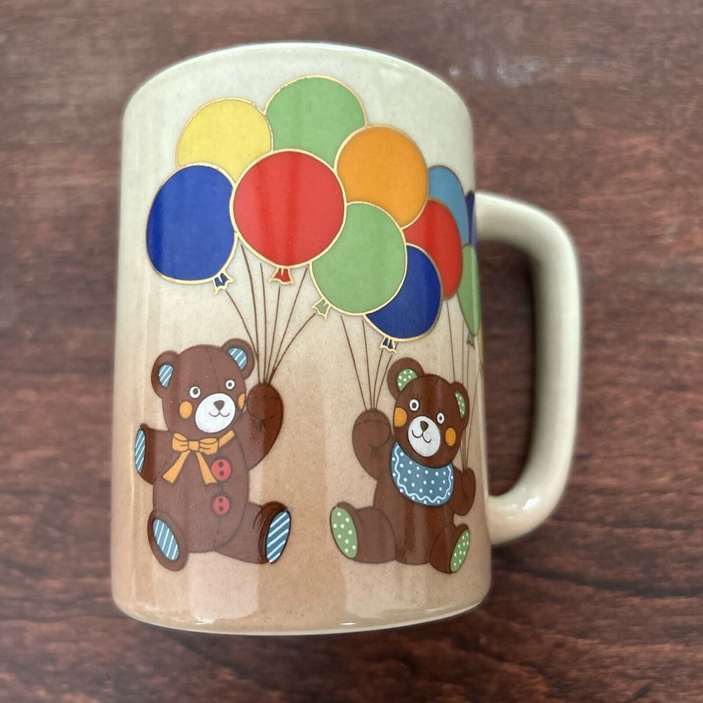 Vintage Otagiri Japan Coffee Tea Mug Cup Baby Teddy Bears Holding Balloons